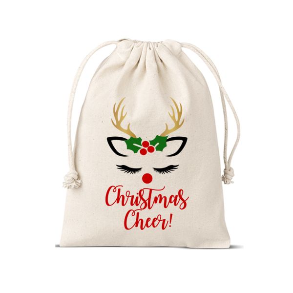 Large cute reindeer Christmas drawstring bag Santa sack - 50x35cm
