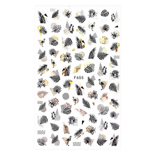 Black &amp; Gold Leaf Pattern Nail Art Stickers 1 Sheet