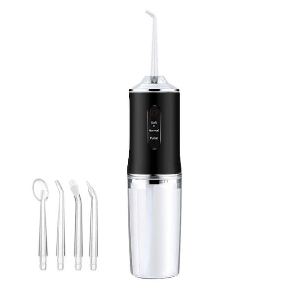Portable Waterproof Oral Irrigator with 4 Nozzles, Black, Rechargeable