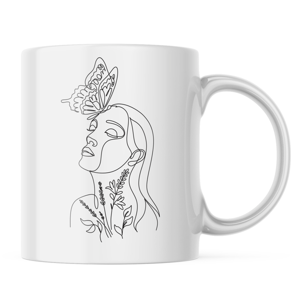 Ceramic Women Butterfly Mug - White - 11-Ounces