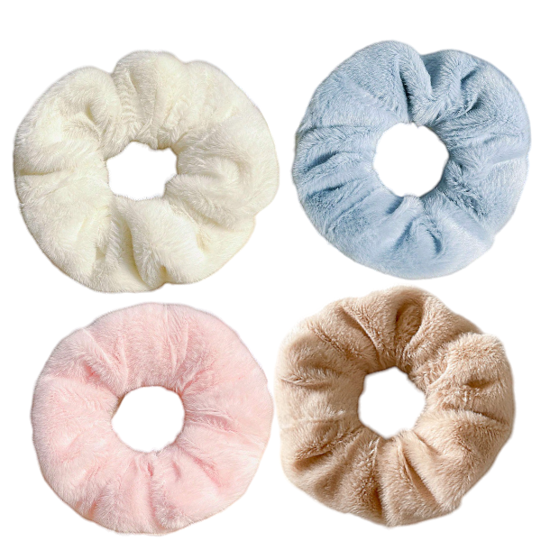 4-Piece Soft &amp; Stretchy Plush Velvet Scrunchies Set - Multicolor
