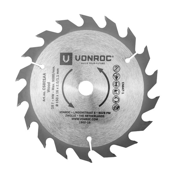 VONROC Circular Saw Blade 150 x 16mm - 18T | For Wood - Universal