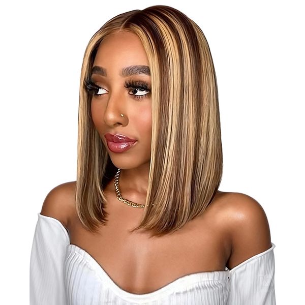 Geebuy 12Inch Ombre Color Piano Straight Frontal 13x4 Full Frontal Wig