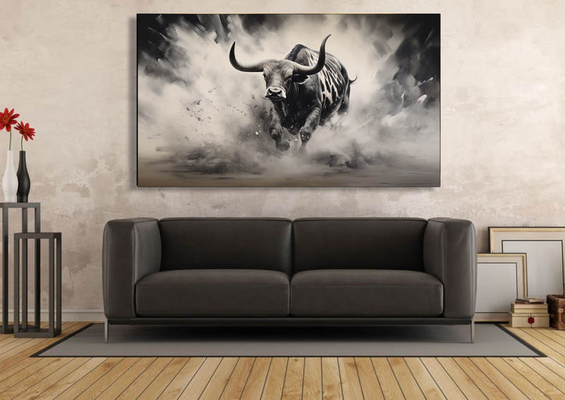 Canvas Wall Art - Bull Contrast in Motion - HC1191