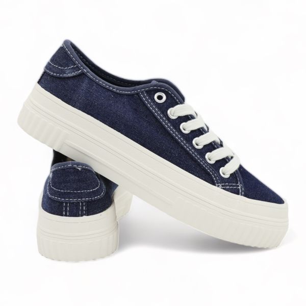 Ladies Platform Fashion Sneakers - Denim Blue