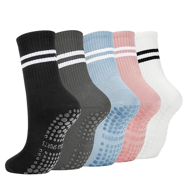 5-Pack Pilates Socks with Grips for Women Yoga &amp; Barre - Non Slip