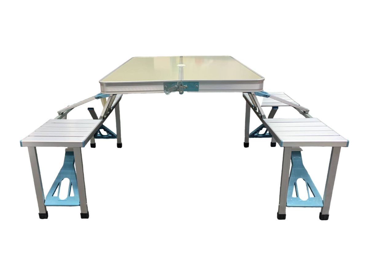 Portable Folding Joined Table and Chairs Set with Umbrella Hole Grey