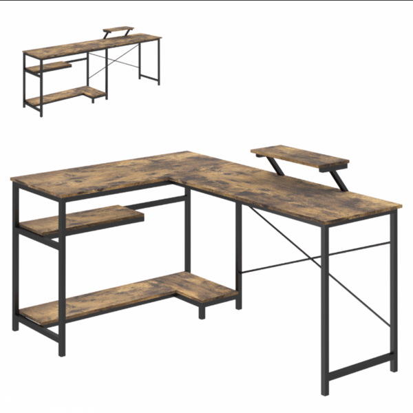 Anchor L-Shaped Vintage Interchangeable Desk 158x110cm | Monitor Shelf
