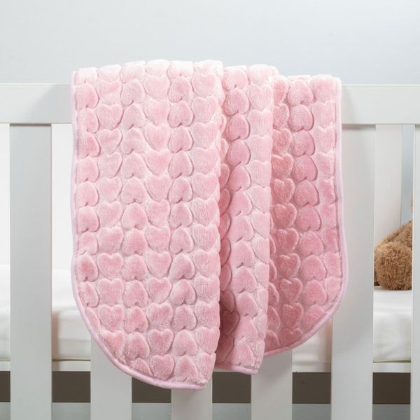 Sesli Mink Embossed Baby Blanket - Pink Heart Pattern