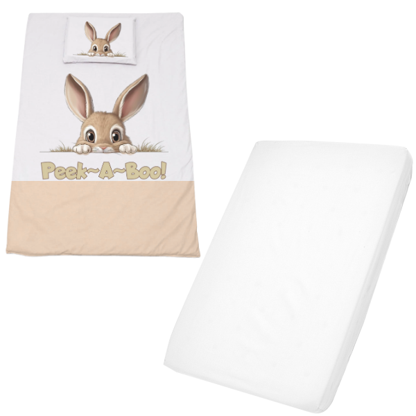 Cot Duvet Cover &amp; Waterproof Fitted Sheet 1170x560mm - Peek-A-Boo