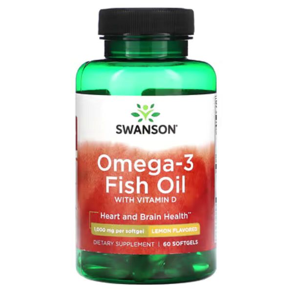 Swanson Omega-3 Fish Oil with Vitamin D, Lemon Flavored - 60 Softgels