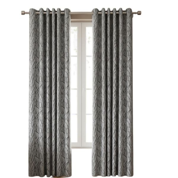 Jacquard Chenille Slub Eyelet Curtain Grey (225x225cm)