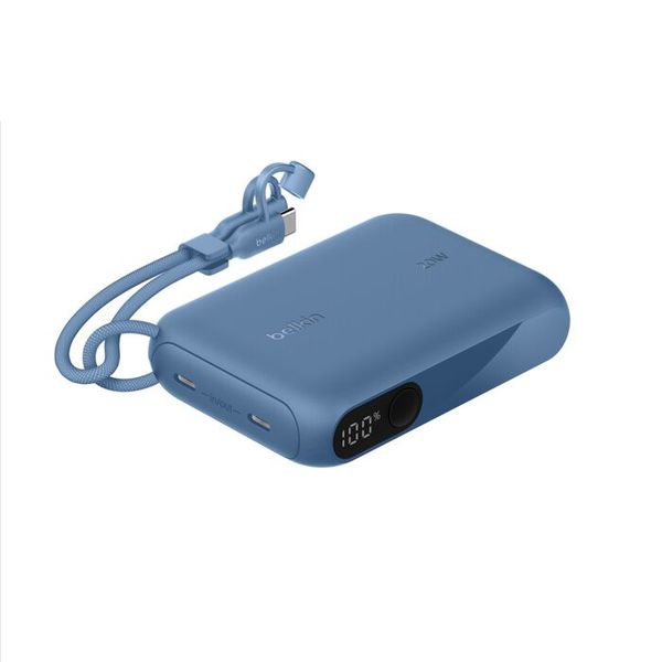 Belkin Portable Charger, Slim USB-C Power Bank 10,000mAh with 2 USB-C Ports, Digital Battery Display, 20W Charging - Blue