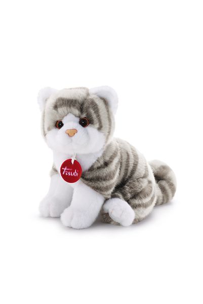 Trudi Classic Cat Kitten Brad White &amp; Grey Plush - 24cm