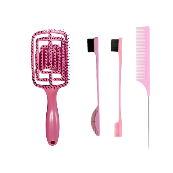 4-Piece Hair Brush &amp; Edge Styling Set - Detangling, Smoothing &amp; Styling Kit