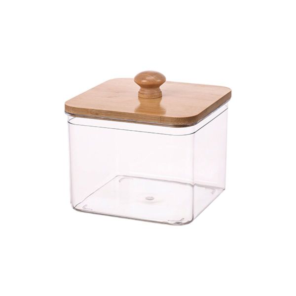 Square Storage Container with Wooden Lid Compact Size - Transparent