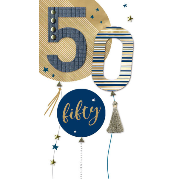 Greeting Card - 50th - Balloons &amp; Tassel