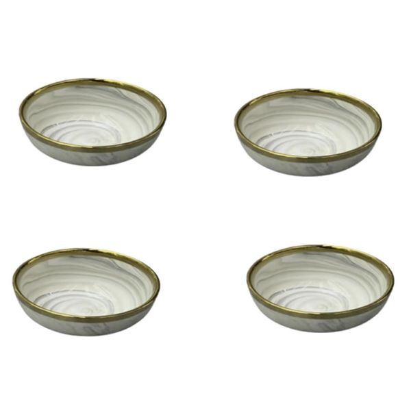 Ceramic Marble Dimmer Bowl Design with Gold Trim - Set of 4 - 45dlw-3002