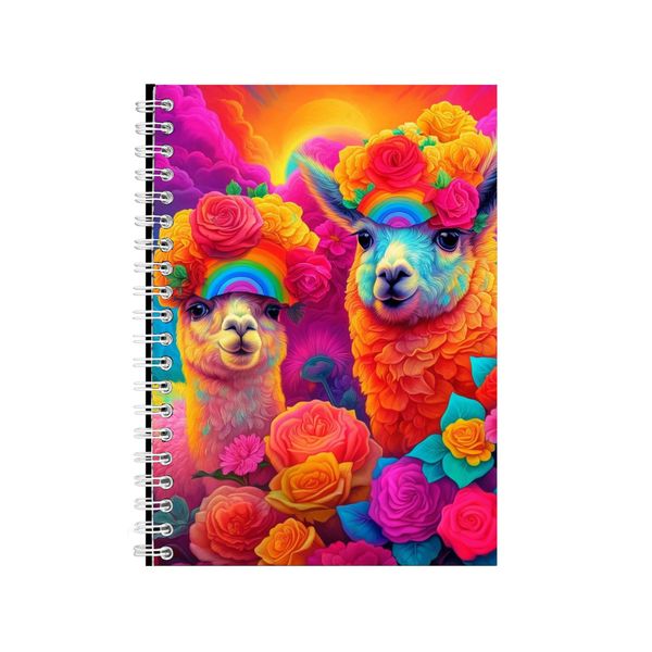 Two Alpaca Flower Neon Notebook Animal Gift Idea Notepad Pad 76