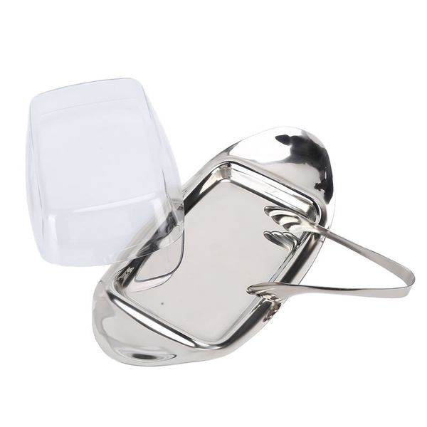 Stainless Steel Butter Dish with Transparent Plastic lid and Tong IE-7