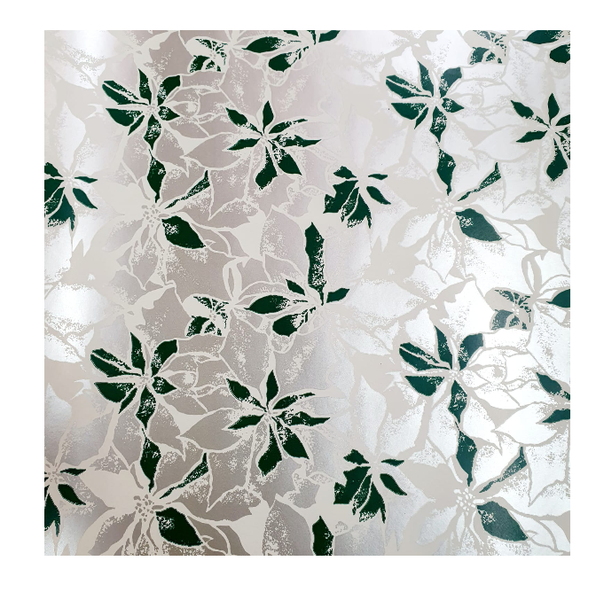 Green Poinsettia On Silver Wrapping Paper - 10m roll