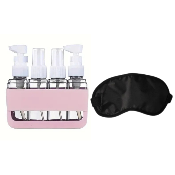 Travel Bottle Set with Eye Mask - Refillable Toiletry Dispenser Kit