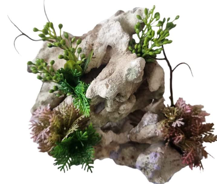 Natural Coral Rock Aquarium Ornament with Artificial Plants Décor