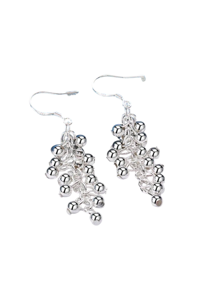 VineaLuxe S925 Silver-Plated Long Grape Drop Earrings