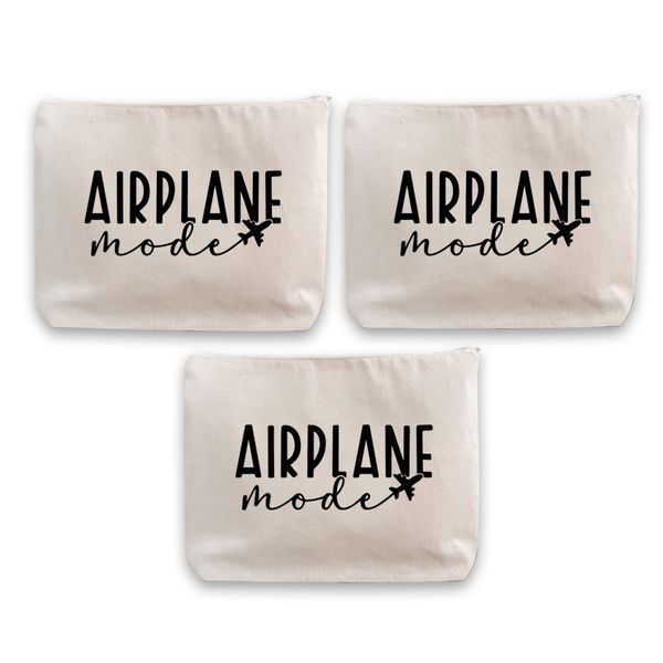 Cream &amp; black Airplane mode make up bags - set of 3