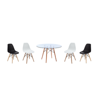 5 Piece Glass Table and Wooden Leg Chairs