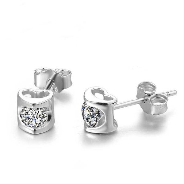 925 Sterling Silver Tiny Heart Crystal Stud Earrings