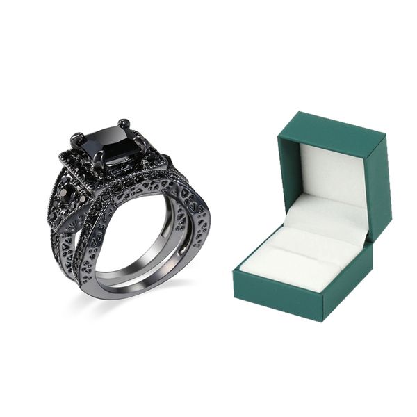 Bigfive Black Wedding Ring Sets CZ 2 Piece Engagement Ring