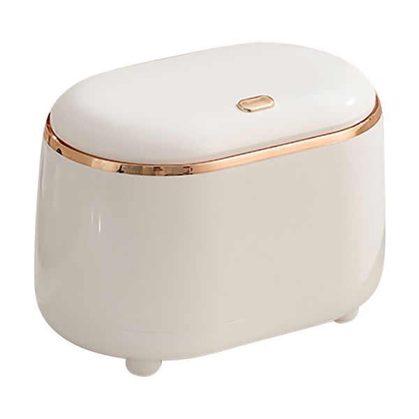 Desktop Mini Trash Can with Lid, Large Mouth ABS Paper Basket, White, 390g