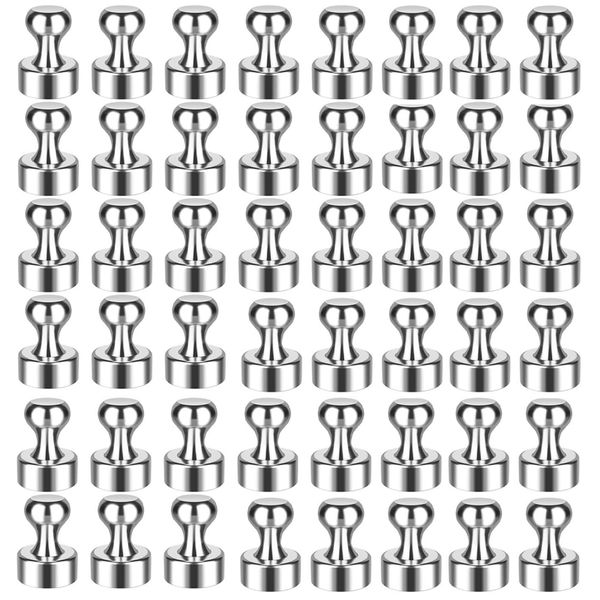 48 Piece Whiteboard Magnets Silver Push Pins for Fridge Notes and Photos