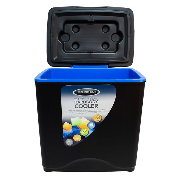 Leisure Quip Hard Body Cooler Black + Blue Inner - Capacity 28L / 48 Cans