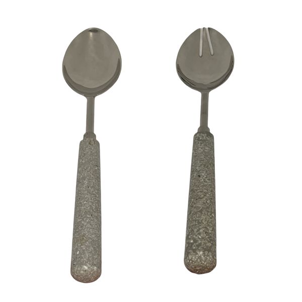 Salad Servers 2 Piece Set Marble Handle Black&amp;White