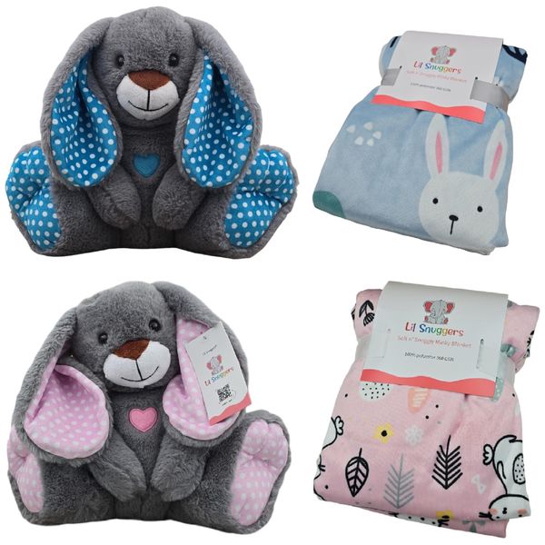 Lil Snuggers Microwavable Stuffed Animal &amp; Blanket Set - 2 Pack Bunny