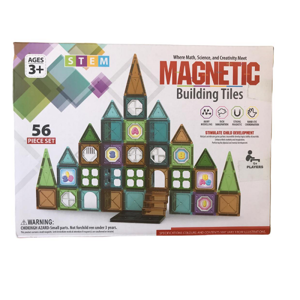 Magnetic Building Tiles For Kids Stem - 56-piece Set