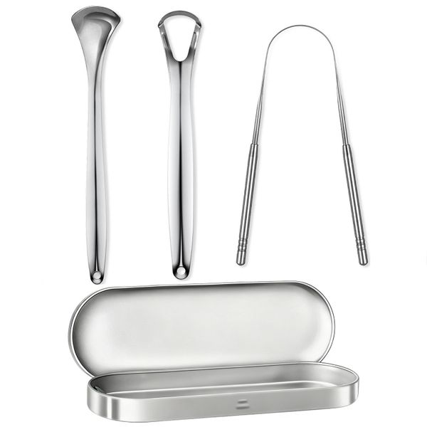 Tongue Scraper for Adults 3 Pcs Metal Tongue Cleaner with Storage Case