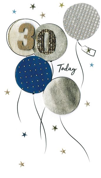 Greeting Card - 30th Male - Balloons