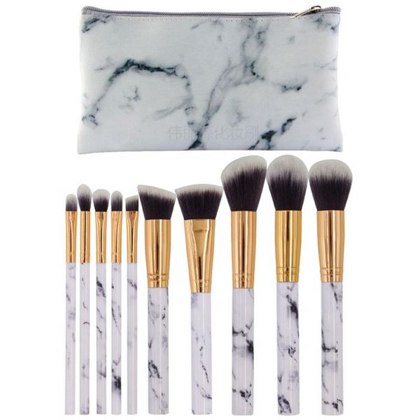 10 Piece Marble Makeup Brush Set with zipper pouch