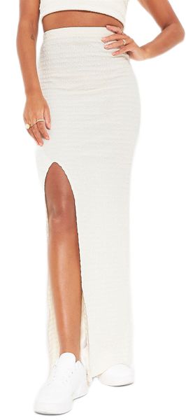 I Saw It First Ladies - Cream Textured Split Front Midaxi Skirt Co-Ord