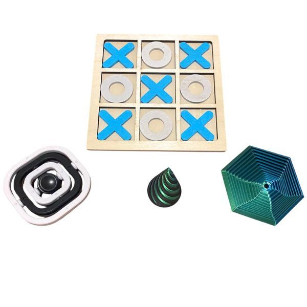 4 Piece Desk Fidget Set - Hexagon -Spinning Cone - XOXO Game -Infinite Flip