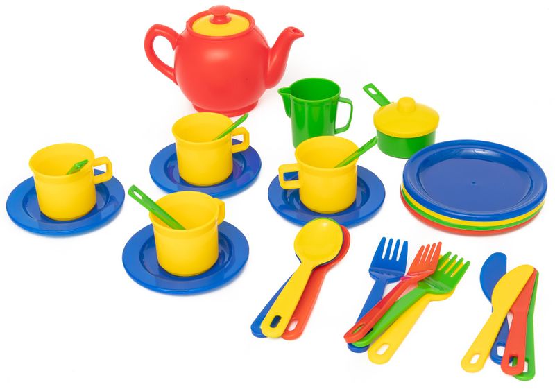Pretend Play Kids Tea &amp; Dinner Party Set With Tea Pot - 34 Pieces in a box