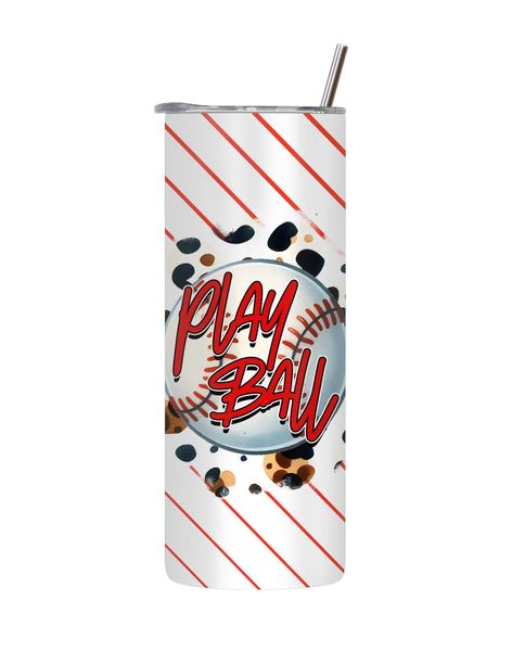 Playball 20 Oz Tumbler with Lid and Straw Baseball Graphic Design Gift 234