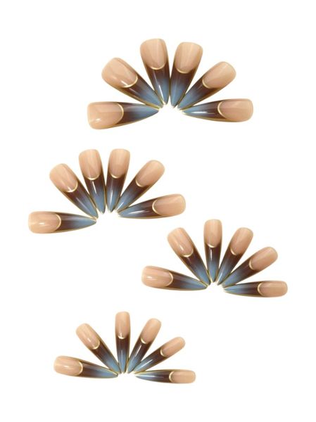 24 Piece Stiletto Press On Nails Set With Cat Eye Gradient - Gold &amp; Grey