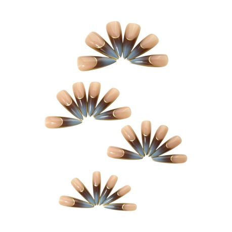 24 Piece Stiletto Press On Nails Set With Cat Eye Gradient - Gold & Grey Image