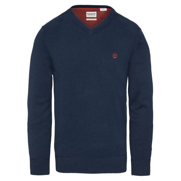 Timberland Men Navy Cotton Slim V Neck Pullover
