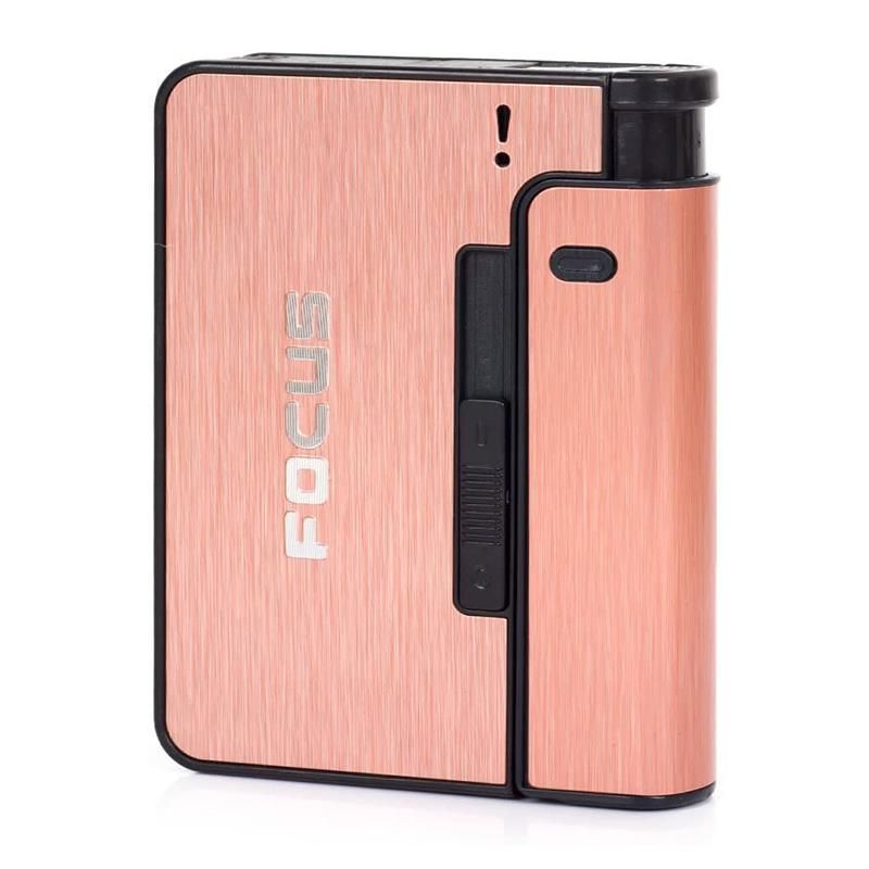 FOCUS Automatic 10pcs Metal Cigarette Case Holder Box With Lighter