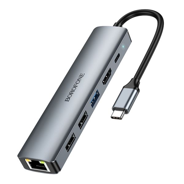 BOROFONE DH16 6-in-1 USB-C Hub Adapter-HDMI, PD, USB 3.0, 2x USB 2.0, RJ45.